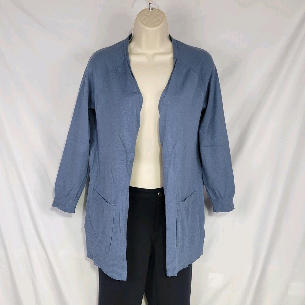 Active USA Open Cardigan Sweater Womens Large Blue Draped Pocket Open